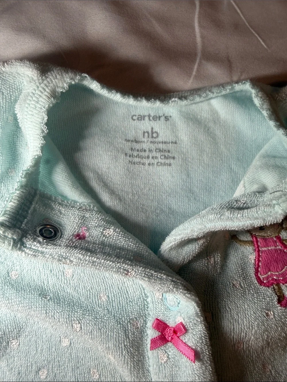 Carter's Light Blue Polka Dot Footed One-Piece with Pink Accents